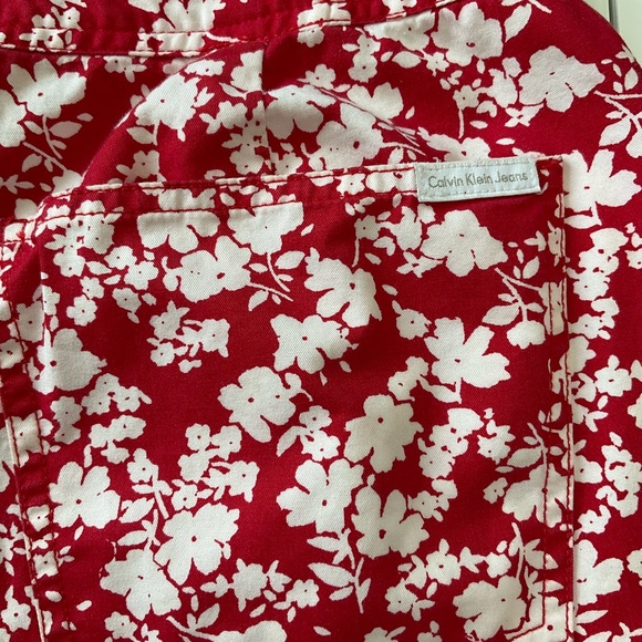 Calvin Klein Jeans Floral Crop Pants Red White Size 8 - Picture 7 of 11